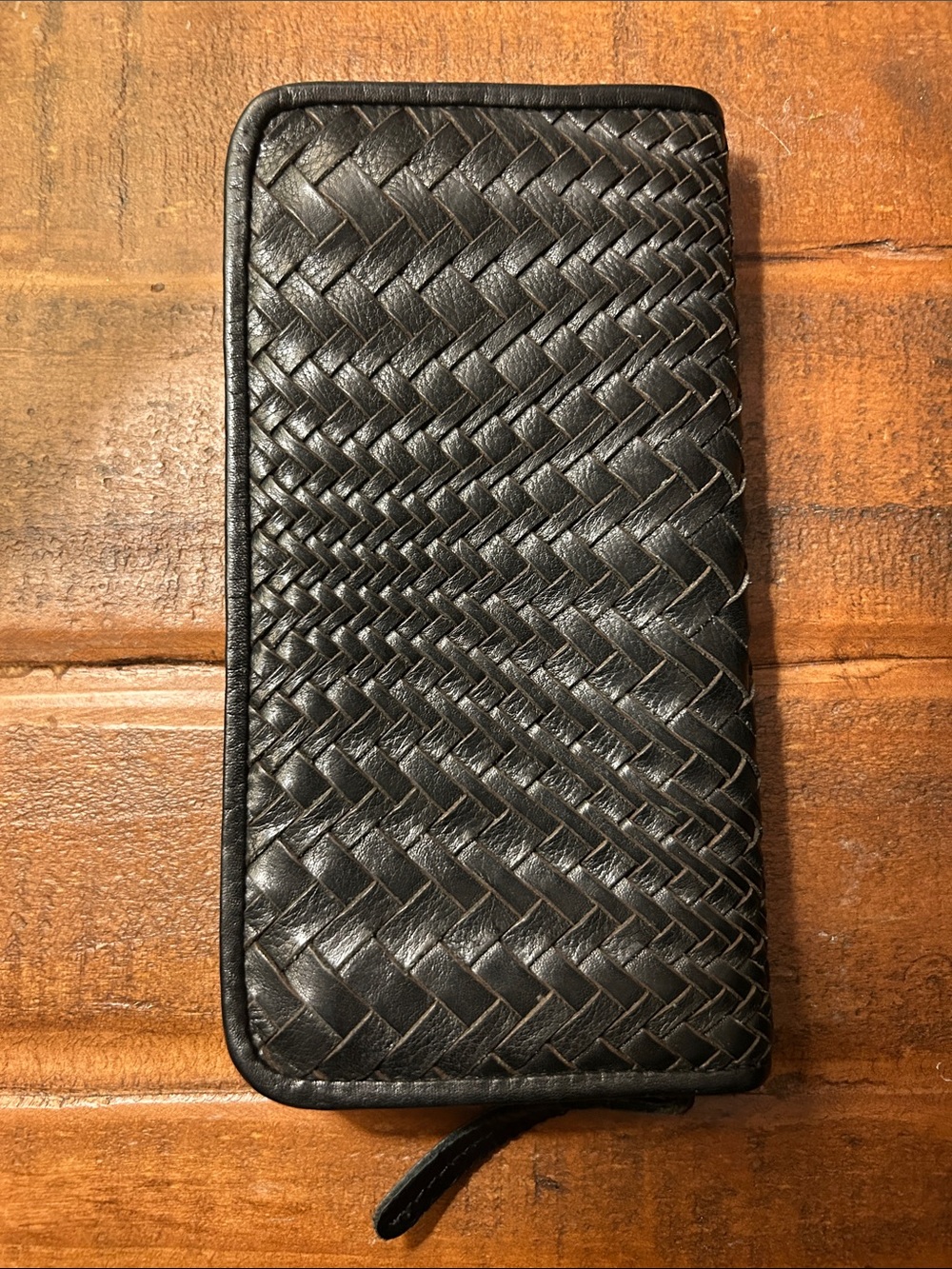 Black Leather Woven Wallet